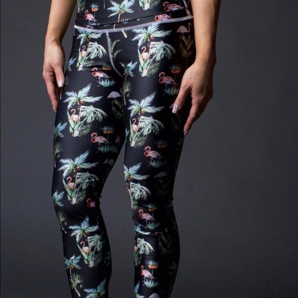 Emily Hsu Flamingo Leggings Tropical Print High Rise Active Size Small